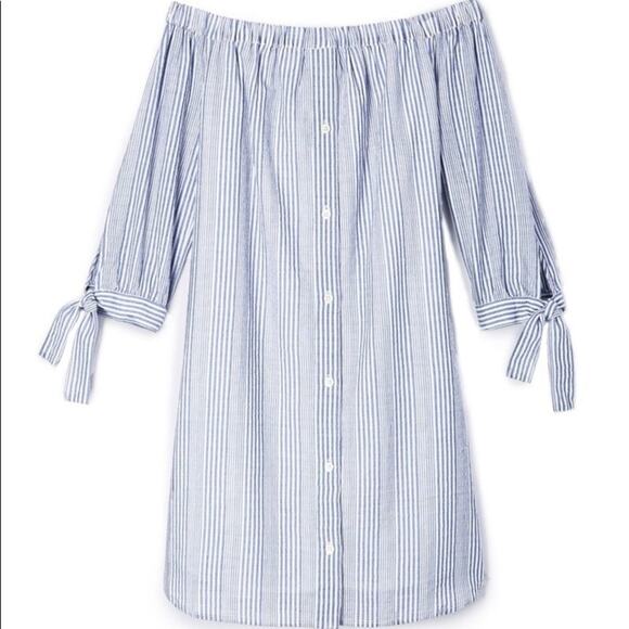 MADEWELL Blue & White Striped Off-Shoulder Shirt Dress Sz. S - Picture 4 of 7